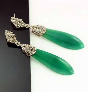   Green Chrysoprase Sterling Silver 2.4 Dangle Earrings Pierced  