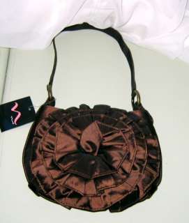  stunning brand new with tag brown purse with a beautiful fabric rose