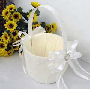 Wedding girl flower petal basket decoration Ivory bows  
