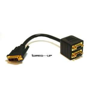  Wired Up DVI I Male to 2 VGA Female Gold Plated Splitter 