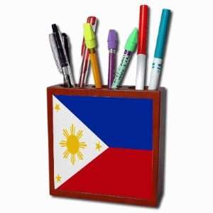  Philippine Flag Mahogany Wood Pencil Holder Office 