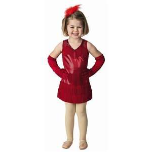  Flapper Dress w/Gloves and Feathered Headband, Red, Size 4 