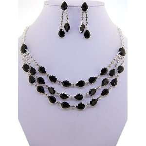  Fashion Jewelry ~ Jet Black Gems Accented with Crystals 
