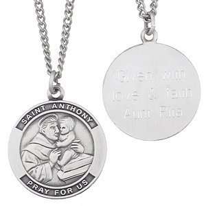    Sterling Silver Engraved St. Anthony Medal Pendant Jewelry