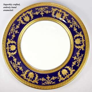   Coalport Dinner Plate Set, Raised Gold Enamel on Cobalt Blue, 7pc