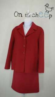 Womens Talbots Red Wool 2pc Skirt Suit Size 6 Size 8  