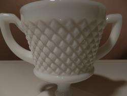 WESTMORELAND ENGLISH HOBNAIL MILK GLASS SQUARE FOOTED CREAMER AND 