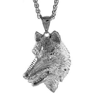 925 Sterling Silver 1 3/4 (45 mm) Diamond Cut Wolf Pendant (NO Chain 