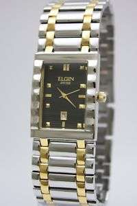 New Elgin Swiss Movement Two Tone Date Men Bracelet Watch 26mm x 34mm 