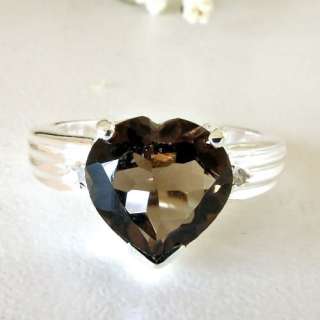 Women’s Heart Shaped Smoky Topaz Diamond Sterling Ring  
