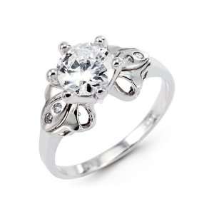  Womens 14k White Gold Round CZ Cut Out Fashion Ring 