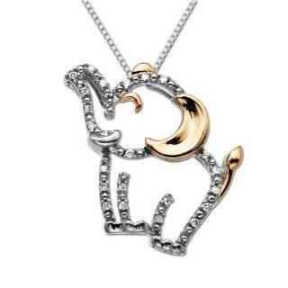 XPY Sterling Silver and 14k Yellow Gold Diamond Elephant Pendant (0.06 