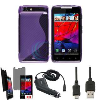 Purple TPU Case+3 Privacy Filter+Cable+Car Charger For Motorola Droid 