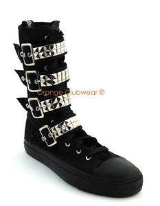 DEMONIA Womens Goth Punk Studded Sneakers Calf Boots  