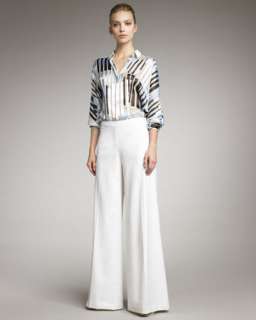 Striped Devore Blouse & Lightweight Wide Leg Pants