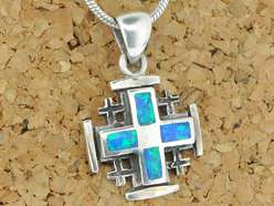 925 Sterling Silver Blue Opal Cross Pendant  