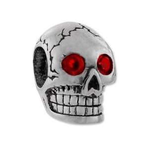 Authentic Biagi Skull w/ Red CZ Eyes Bead Charm .925 Sterling Silver 