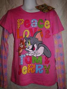 Girls Hanna Barbera Tom N Jerry Pink Tee Sz M 7/8  
