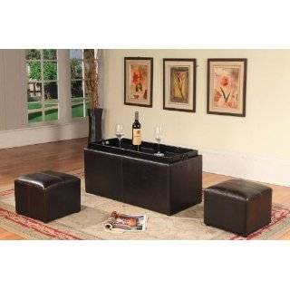  Set of 3 Brown Vinyl Folding Storage Ottoman With Serving 
