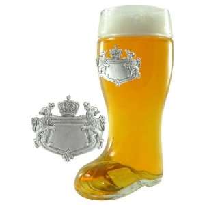  0.5 Liter Glass Beer Boot with Engravable Pewter Bavarian 