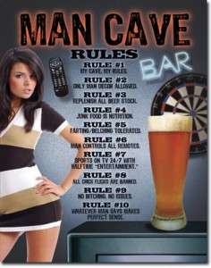 MAN CAVE 10 RULES BAR BEER TIN SIGN 12 X 16  