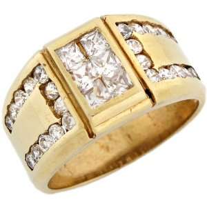   Gold Rectangle Mens Ring with Unique Side accent Design Jewelry