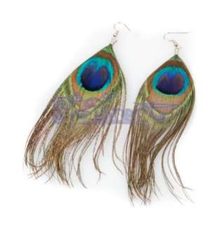 Gorgeous Extra Long Genuine Peacock Feather Earrings  