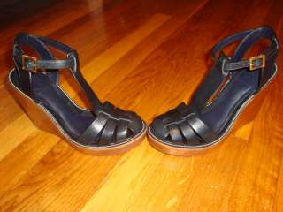 295 NWB TORY BURCH RIVER WEDGE SANDALS **NAVY** SIZE 7  