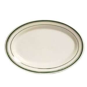 Tuxton Green Bay Green Banded White Oval Platter   9 3/8 x 6 1/2 
