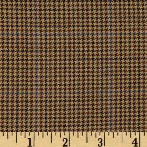  Wide Worsted Wool Suiting Emma Houndstooth Camel/Brown/Blue Fabric 