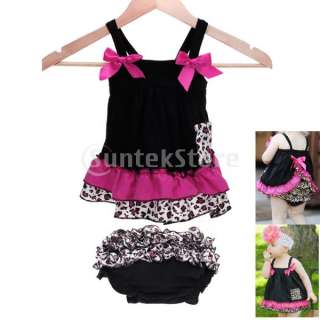Kids Infant Baby Girl Bow Ruffle Top Dress + Pants Set Bloomers Nappy 