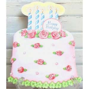  Carol Wilson Birthday Card Pink Cake with Roses, Sparkle 