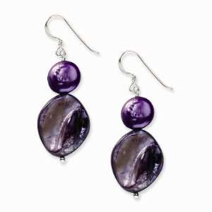   Silver Dark Purple MOP & Freshwater Cultured Pearl Earrings Jewelry