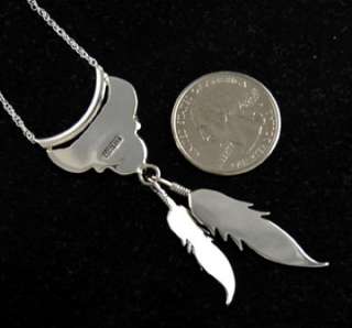 Navajo Sterling Silver Denim Lapis Feather Necklace Native American 