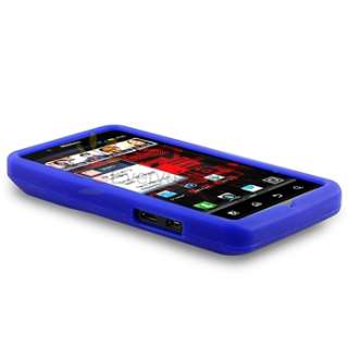 Blue Gel Soft Case+LCD Privacy Film+Car Charger For Motorola Droid 
