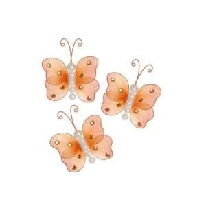  3 pearl butterfly decoration   set of 3   orange