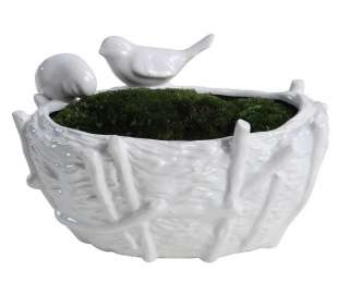 Shabby Cottage Chic Stoneware Bird Cache Garden Pot  