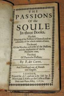 1650 Descartes Passions Soule 1st ed Rare Philosophy  