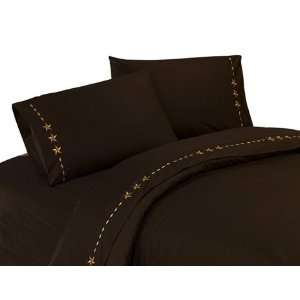 350 TC Cotton 4 Pc Cal King Embroidered Brown Western Star Sheets 