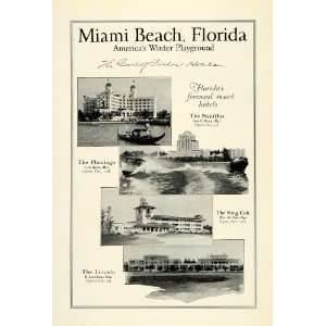 1925 Ad Miami Beach Florida Resort Hotels Nautilus Flamingo King Cole 