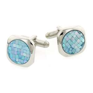  Stunning blue mother of pearl mosaic cufflinks. Made in 