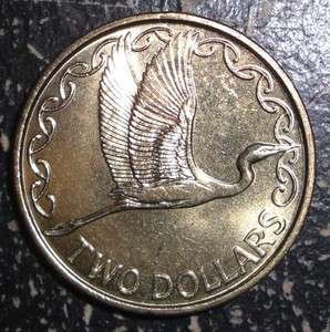 New Zealand 2 dollars White Heron bird animal coin  