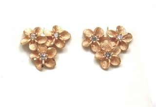 10MM 14K PINK/ROSE GOLD HAWAIIAN DIAMOND CUT PLUMERIA FLOWER EARRINGS 