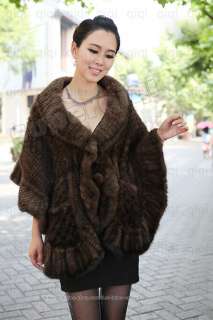   Genuine Knitted Mink Fur Cape Coat Scarf Wrap Outwear Clothing Stole