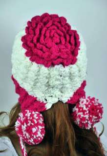   Young Lady Winter Ski Hat Cap Lovely String Balls Pink& White  