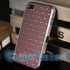 Brown Luxury Bling Crystal Star Hard Case Skin+Free Film For iPhone 4 
