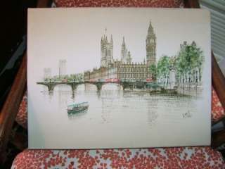 Moss Oil Painting showing London Bridge Big Ben w tag  