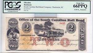 1800s South Carolina Railroad Co Charleston $2 PCGS CU 66   gem 