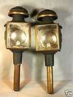pair antique carriage car horse drawn gas buggy lanterns brass