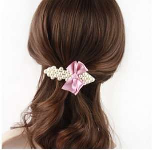 New Fashion Bowknot Pearl Hair Bow Barrette Alligator Clip Hairpin PIN 